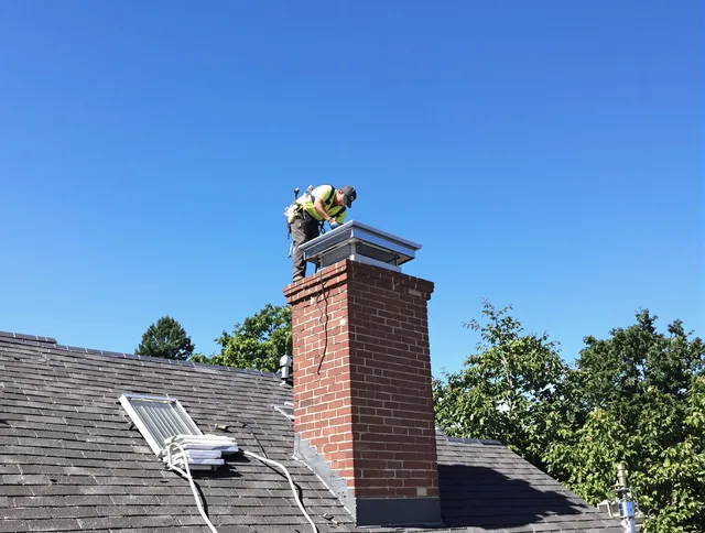 Worthington Chimney Sweep technician measuring a chimney cap in Worthington, OH