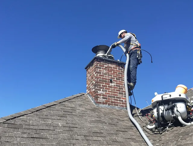 Dedicated Worthington Chimney Sweep team member cleaning a chimney in Worthington, OH