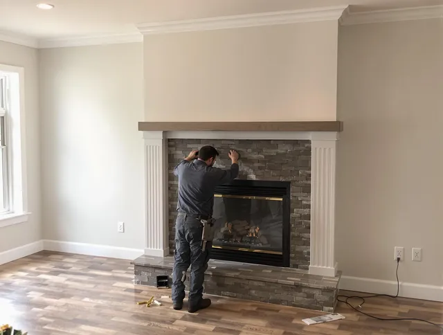 Worthington Chimney Sweep finishing a custom fireplace install in Worthington, OH